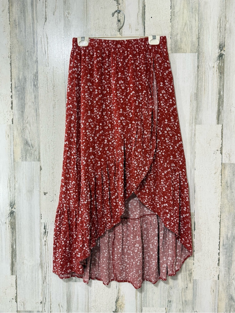 Blue Rain Red Floral Asymmetrical Hi-Low Wrap Skirt - Picture 3 of 11